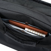 black targus laptop briefcase pocket detail on white background