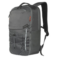 Gray backpack with visible brand logo on a white background