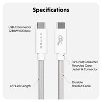HyperDrive Next USB4 Type-C Performance Cable (1.2m/4ft) - White