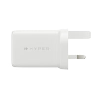 A white Hyper power adapter with a two-pin plug, featuring the Hyper logo printed in gray on the front, set against a plain white background.