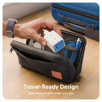 Hyper white and blue compact charger in travel bag